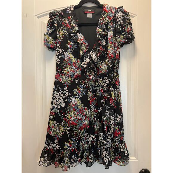 M60 Miss Sixty Women’s Floral Ruffled Short Puff Sleeves Dress Size 8 Multicolor - Picture 1 of 3